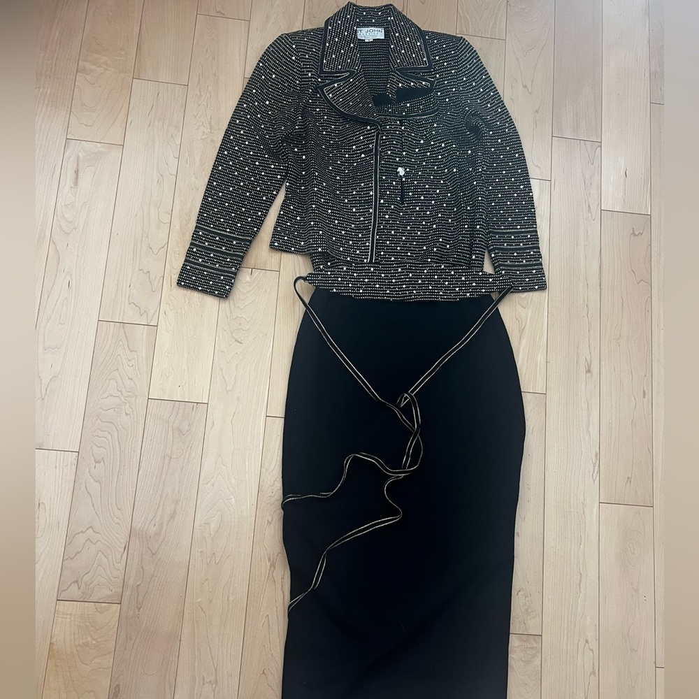 St. John Evening by Marie Gray Black and Gold Evening Jacket, Dress & Belt